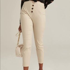 High Waisted Cigarette Pants with Tortoise Buttons